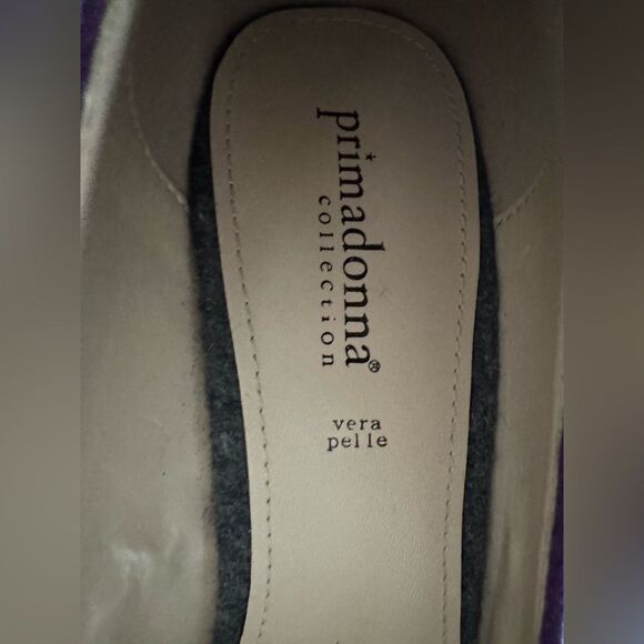 Primadonna Vera Pelle Purple Felt Wool Crochet Floral Peep Toe Pumps Size 10 - Picture 11 of 16